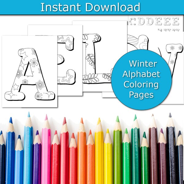 Winter Coloring Pages, Alphabet Coloring Book, Preschool, Winter Printables, Educational Printable, Alphabet Learning Aid, Kids Coloring Fun