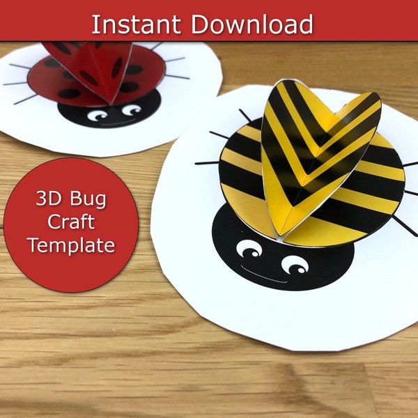 3D Bug craft template for kids, Bug activity, kids craft template, easy bug craft, ladybug template, bee craft, summer craft with kids