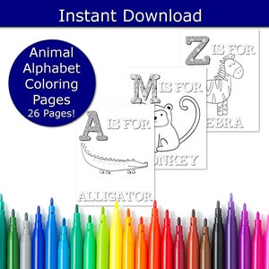 Animal Alphabet Coloring Pages for Kids, ABC Coloring Pages, Preschool Coloring Pages, Coloring Book, ABC Animal coloring book, Letters, ABC image 1