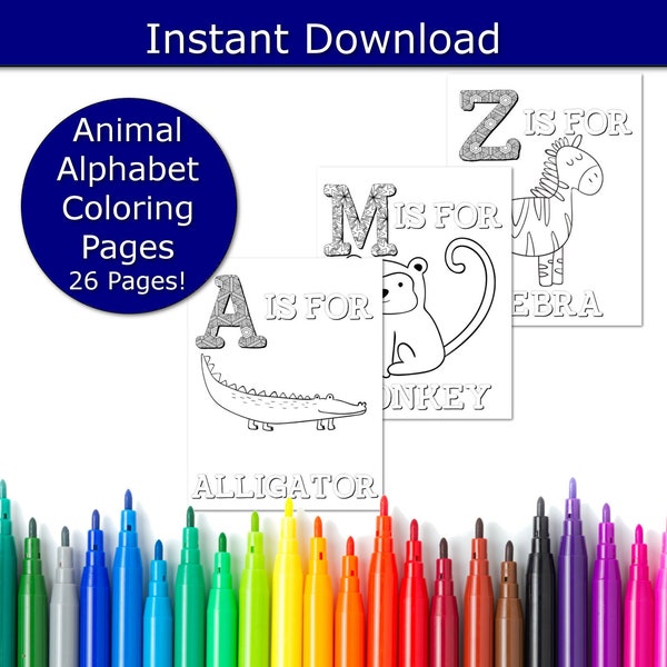 Animal Alphabet Coloring Pages for Kids, ABC Coloring Pages, Preschool Coloring Pages, Coloring Book, ABC Animal coloring book, Letters, ABC