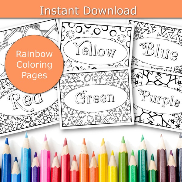 Rainbow Coloring Pages, Screen Free Activities, Preschool and Kindergarten Games, Rainbow Printable, Colors of the Rainbow, Adult Coloring
