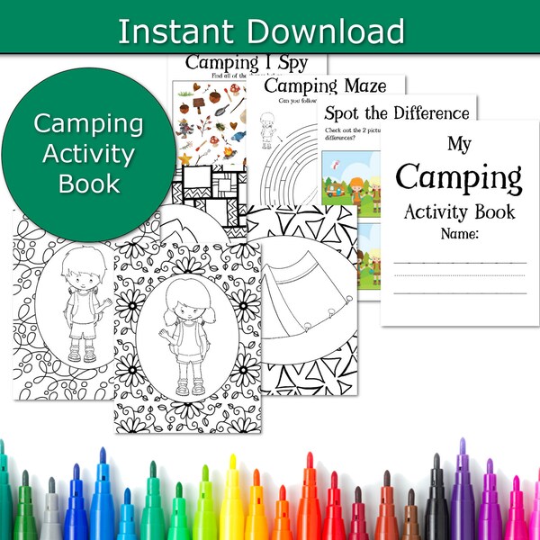 Camping activity book, Camping activities for kids, Outdoor party pack, Camping party games, Kids Camping games, kids camping printables