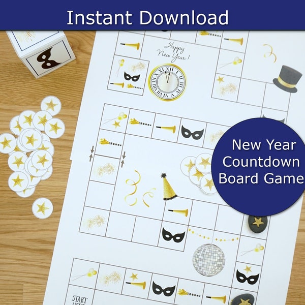 New Years Game, New Year's Eve Printable Game, Family Game Night, Cooperative board game