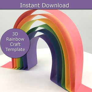 Plantilla de artesanía de arco iris 3D para ayudar a los niños a aprender los colores del arco iris, actividad de arco iris imprimible, artesanía preescolar, artesanía en el aula, arco iris de papel