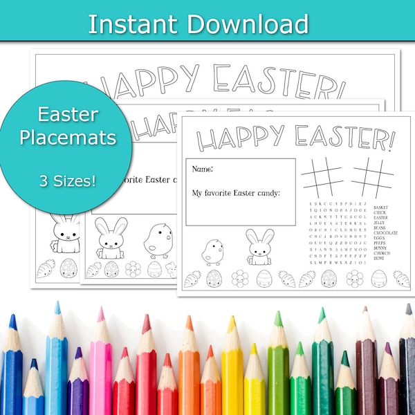 Easter Brunch Placemats, Easter Party Placemats, printable placemats, Family friendly Easter Dinner, Kids Table, Paper Placemats For Kids