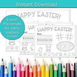 Early Reader Easter Brunch Placemats, Easter Party Placemats, printable placemats, Family friendly Easter Dinner, Kids Table, Paper Placemat