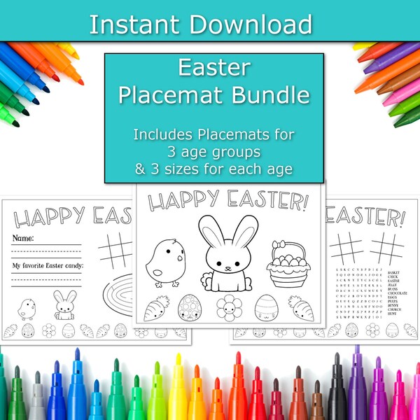 Easter placemat bundle, Kids table printables, Easter table fun, Easter games for kids, Easter printables, Easter Brunch Placemats, Sunday