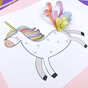 Unicorn craft for kids, easy printable craft for birthday parties, classroom, or groups. Unicorn papercraft, unicorn tail craft for girls.
