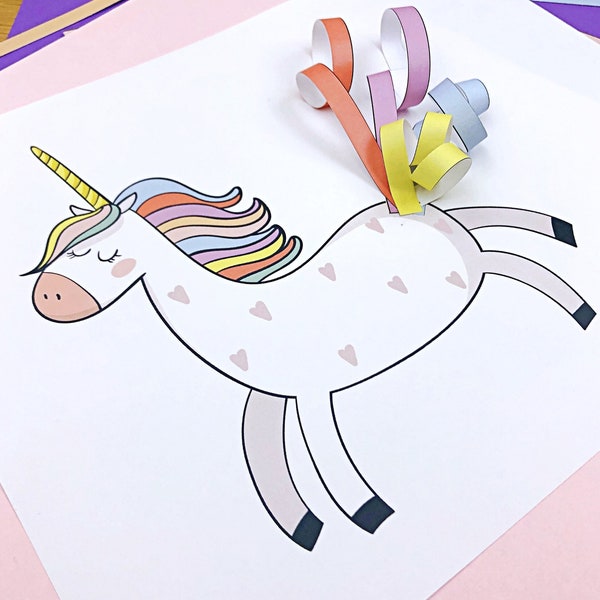 Unicorn craft for kids, easy printable craft for birthday parties, classroom, or groups. Unicorn papercraft, unicorn tail craft for girls.