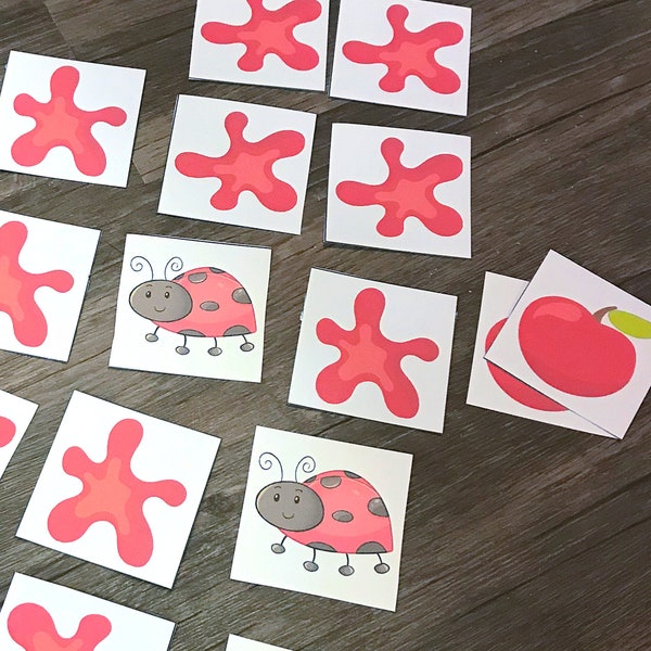 Gioco di abbinamento colore rosso, giochi di apprendimento per bambini in età prescolare, gioco educativo, gioco di colori prescolare, attività in classe, per bambini di 4 anni