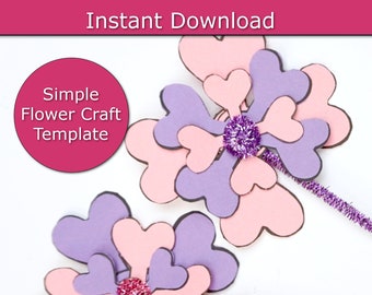 Spring Flower Craft Template, printable kids craft, easy flower template, spring craft for preschool class, flower papercraft template