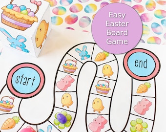 Easter Game for kids of all ages, Easy board game Activity for Easter party, Printable Easter game for preschool classroom, kids dice game