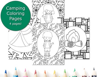 Pages de coloriage de camping pour les enfants, cadeau de fête de camping imprimable, activité de professeur de camping, livre de coloriage d'été, coloriage Ourtdoor