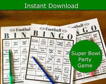 Super Bowl Party Game, Super Bowl Bingo, Watch Party Game, Football game printable, Family friendly football game