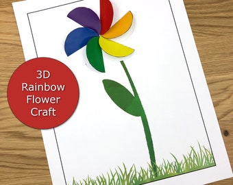 Rainbow Flower Craft Template, printable kids craft, easy flower template, rainbow craft for preschool class, flower papercraft template