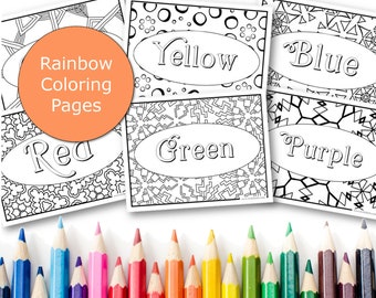 Rainbow Coloring Pages, Screen Free Activities, Preschool and Kindergarten Games, Rainbow Printable, Colors of the Rainbow, Adult Coloring