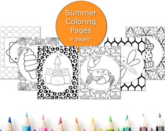 Pages de coloriage d'été pour les enfants, faveur de fête d'été imprimable, activité de professeur d'été imprimable, pages de coloriage de plage