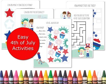 4th of July activity pack for preschoolers, Fun 4th of July party games, Patriotic party activities, printable Independence Day games