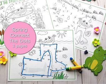 Activité printanière imprimable pour les enfants, Spring relie les points, activité grenouille, jeu printanier imprimable pour la salle de classe, activité printanière