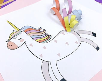 Unicorn craft for kids, easy printable craft for birthday parties, classroom, or groups. Unicorn papercraft, unicorn tail craft for girls.