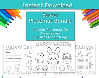 Easter placemat bundle, Kids table printables, Easter table fun, Easter games for kids, Easter printables, Easter Brunch Placemats, Sunday