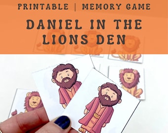 Daniel In The Lions Den Matching Game, Printable Memory game for a Sunday busy bag or a Christian Bible School party.