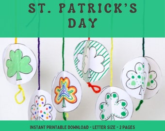 St. Patrick's Day Kids Craft | Printable Shamrock Templates to make a Mobile | 8.5 x 11 Digital Download for the classroom or at home