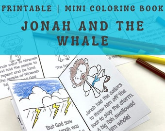 Jonah and the Whale Mini Coloring Book for Kids, Printable coloring activity for a Sunday busy bag or a Christian Bible School party