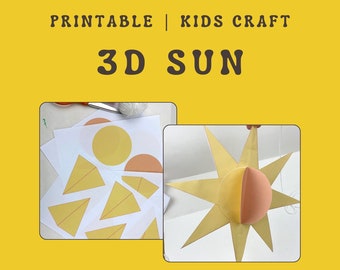 3D Sun Craft Template, printable kids craft, easy sun template, summer craft for preschool class, sun papercraft template