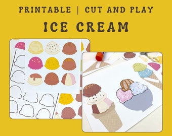 Ice Cream Cut and Play, printable kids craft, easy ice cream template, summer craft for preschool class, ice cream cone papercraft template