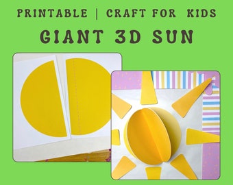 Modèle 3D géant d'artisanat du soleil, travaux manuels imprimables pour enfants, modèle soleil facile, travaux manuels d'été pour la classe préscolaire, modèle de papercraft soleil