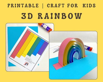 Modèle d'artisanat 3D arc-en-ciel pour aider les enfants à apprendre les couleurs de l'arc-en-ciel, activité imprimable arc-en-ciel, travaux manuels préscolaires, travaux manuels en classe, arc-en-ciel en papier