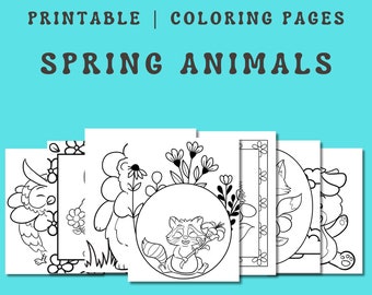 Coloriages animaux printaniers pour enfants, activité de coloriage à imprimer pour un sac ou une fête d'école.