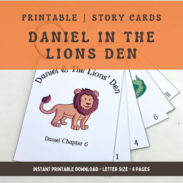 Daniel In The Lions Den Story Cards for Young Children, Printable coloring activity for a Sunday busy bag or a Christian Bible School party.