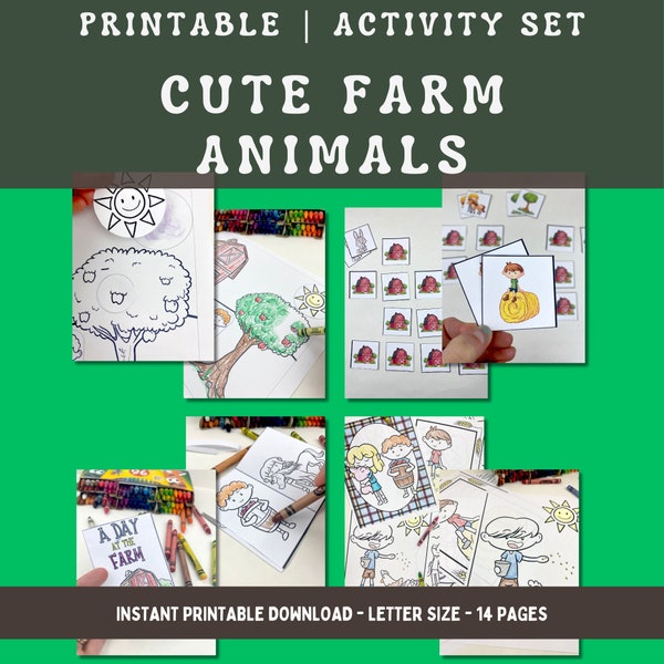 Attività con animali da fattoria per bambini piccoli, attività da colorare stampabili per un'aula, una scuola a casa o un viaggio