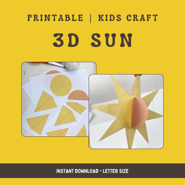 Modello 3D per artigianato solare, artigianato stampabile per bambini, modello solare facile, artigianato estivo per classi prescolari, modello per artigianato solare