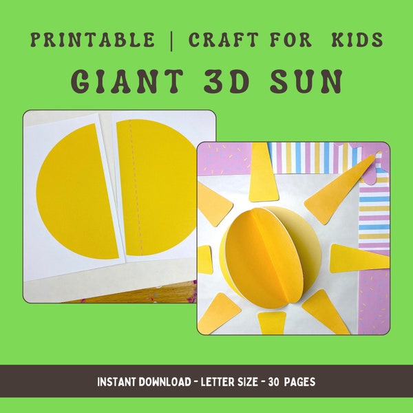 Giant 3D Sun Craft Template, printable kids craft, easy sun template, summer craft for preschool class, sun papercraft template