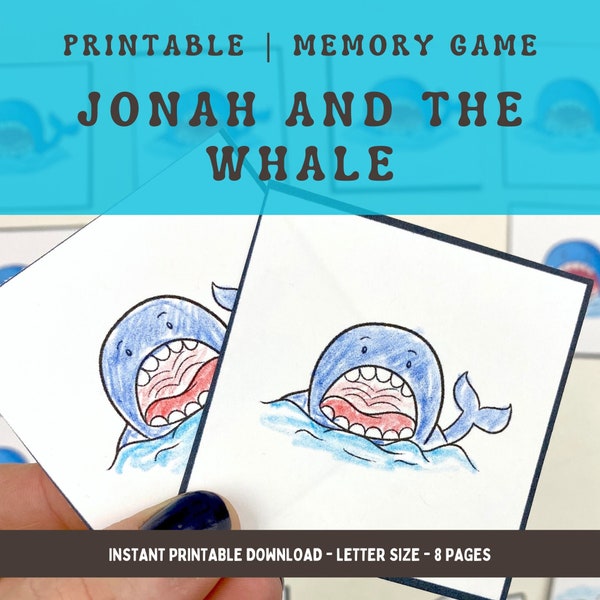 Jonah and the Whale Matching Game, Printable Memory game for a Sunday busy bag or a Christian Bible School party.