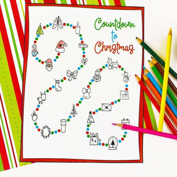 Coloring Page Advent Calendar Printable Christmas Activity For Kids, Countdown to Christmas Printable for kids