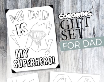 Father's Day Coloring Page Set, Father's Day Card and gift tag for dad, printable gift from kids, Last minute Father's Day Gift idea