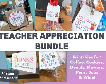 Teacher Appreciation Week Gift Tags and Signs, Teacher gift idea for the end of year or their birthday too. Print enough for the whole week!