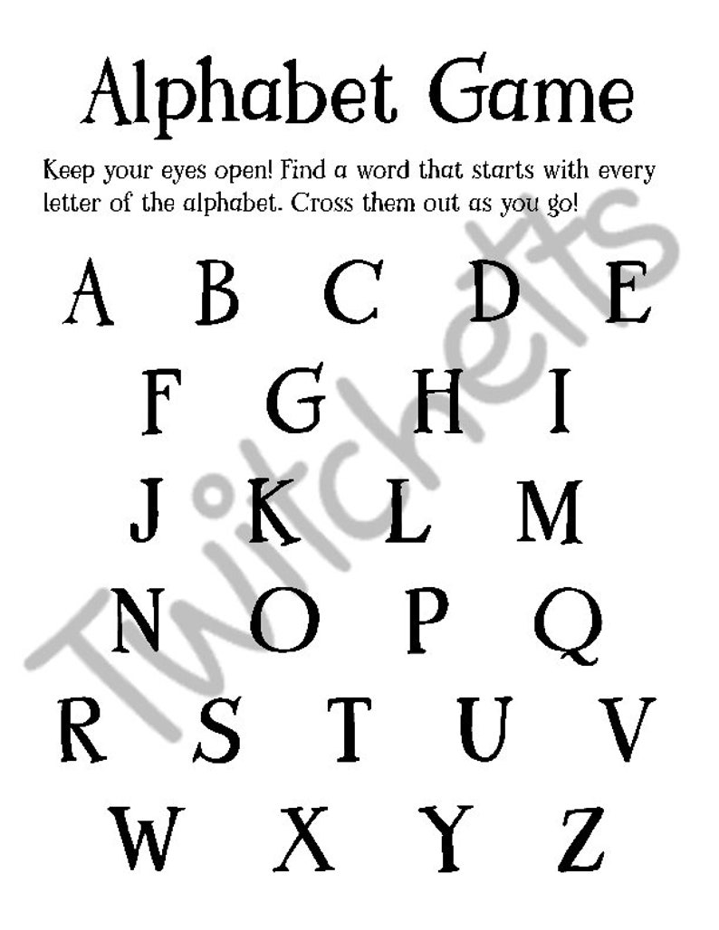 Kid Travel Alphabet Game, Travel Activity for Kids, Road Trip Game