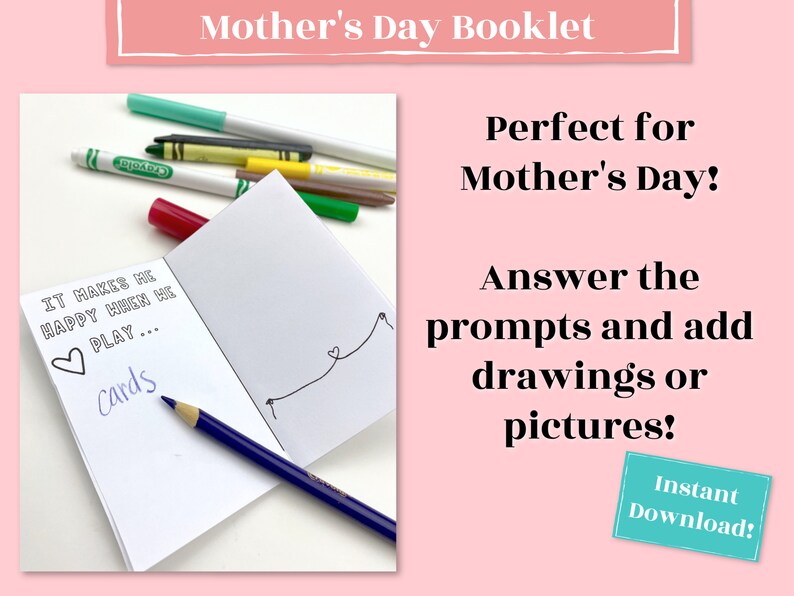 Mother's Day Booklet Perfect Last Minute Mother's Day gift from kids. Mother's Day Printable is great for classroom gifts from young kids image 3