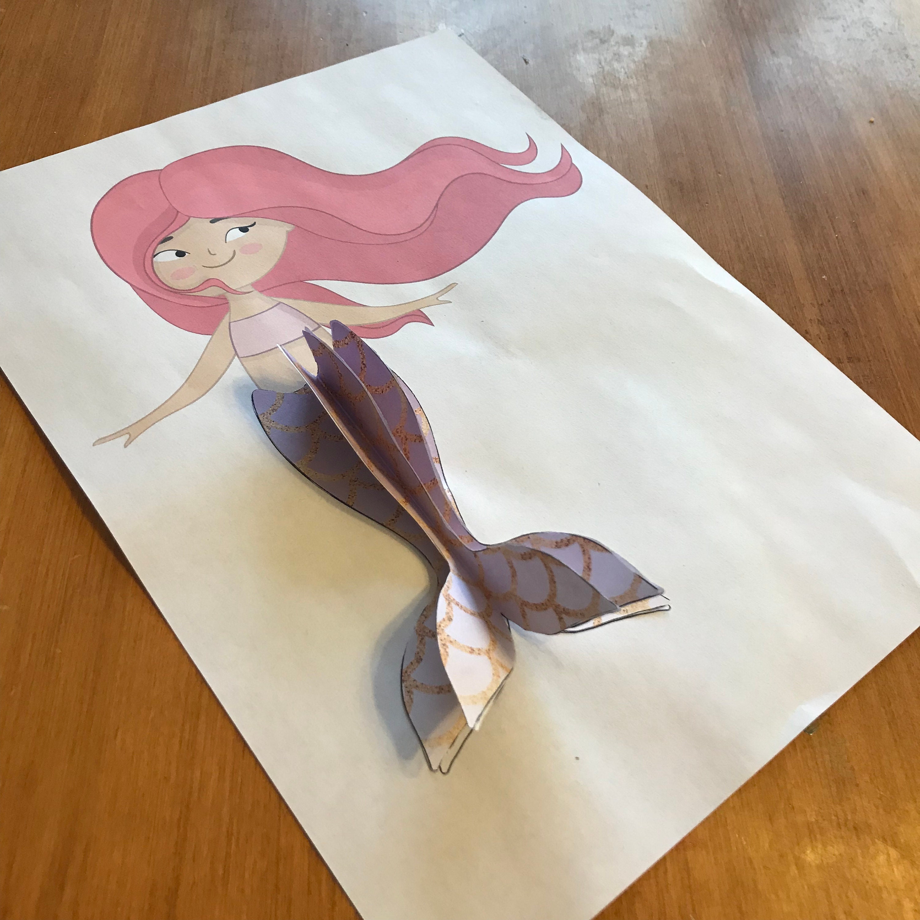 Paper Mermaid Craft for Kids, 3D Papercraft Template, Mermaid Coloring Craft,  Mermaid Party, Mermaid Printable, Classrooom Craft 