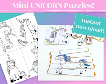 Unicorn Puzzle for Toddlers, Printable puzzle kit for your busy bag or a unicorn party, Attach to craft sticks or magnets, classroom fun