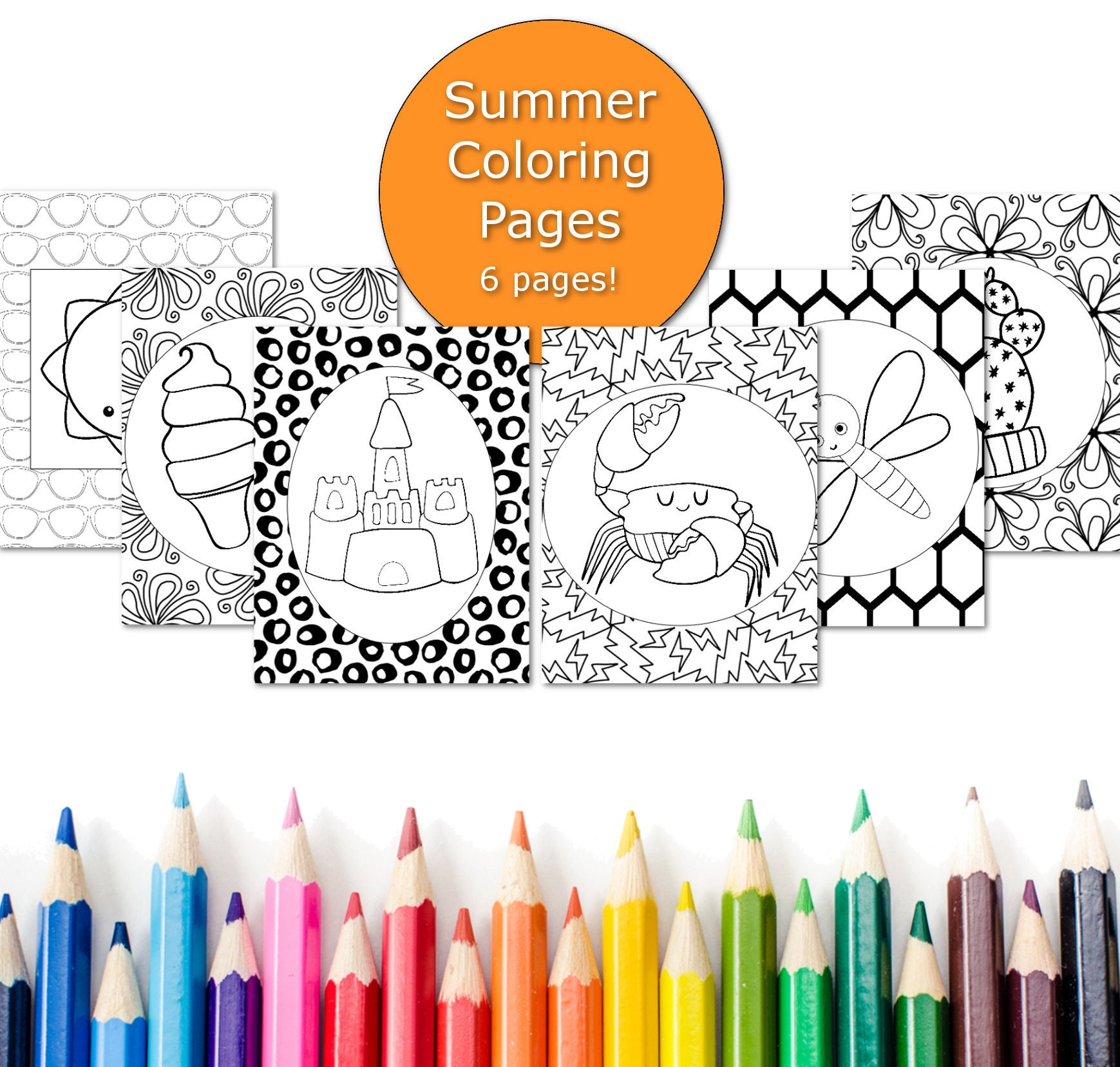 summer coloring pages for kids printable summer party favor etsy