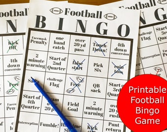 Football Bingo, Watch Party Game, Football game printable, Family friendly football game