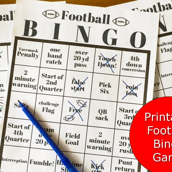 Football Bingo, Watch Party Game, Football game printable, Family friendly football game