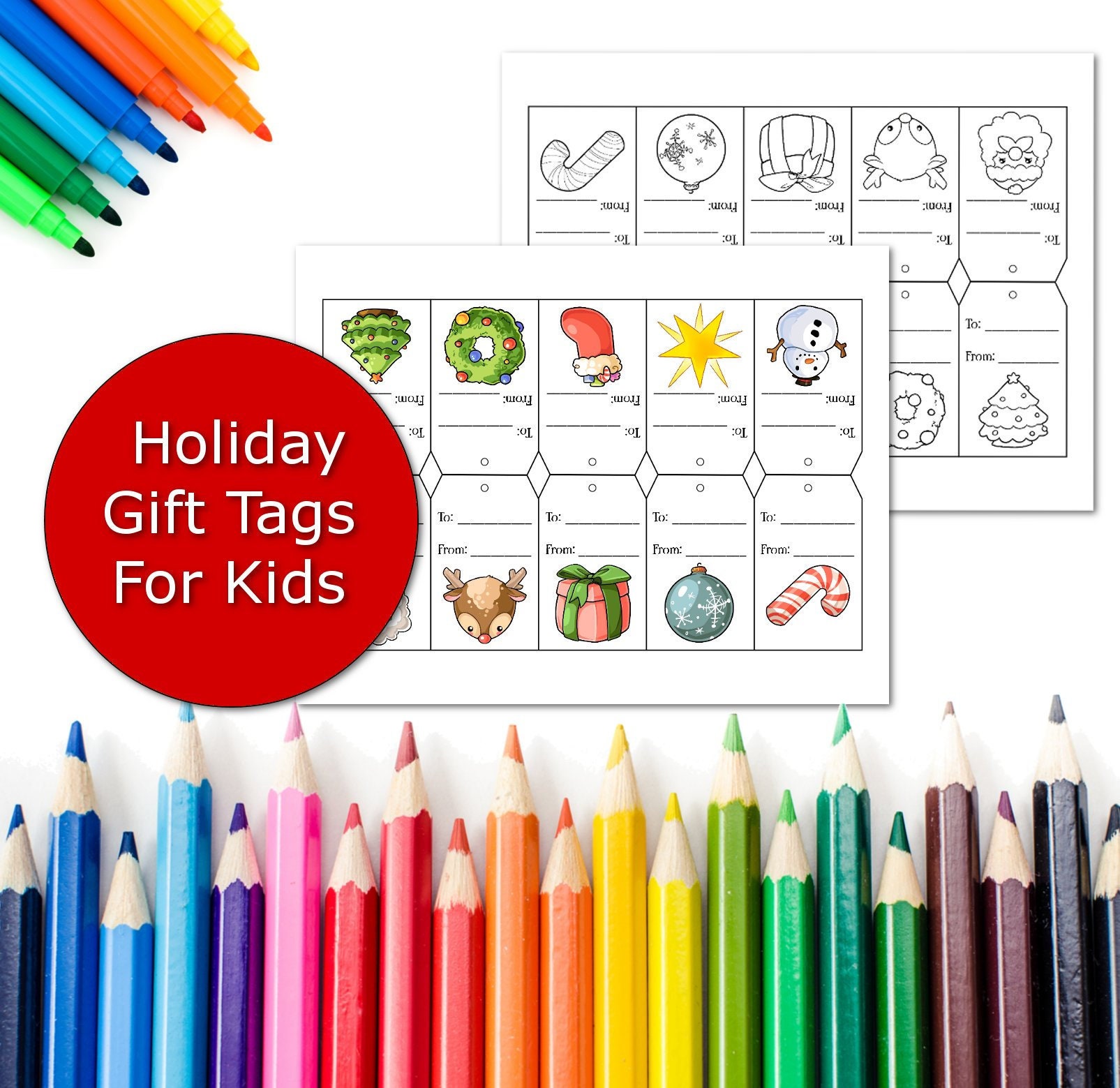 Christmas Gift Tags Printable, Set of 10 Holiday Gift Tags for Kids ...