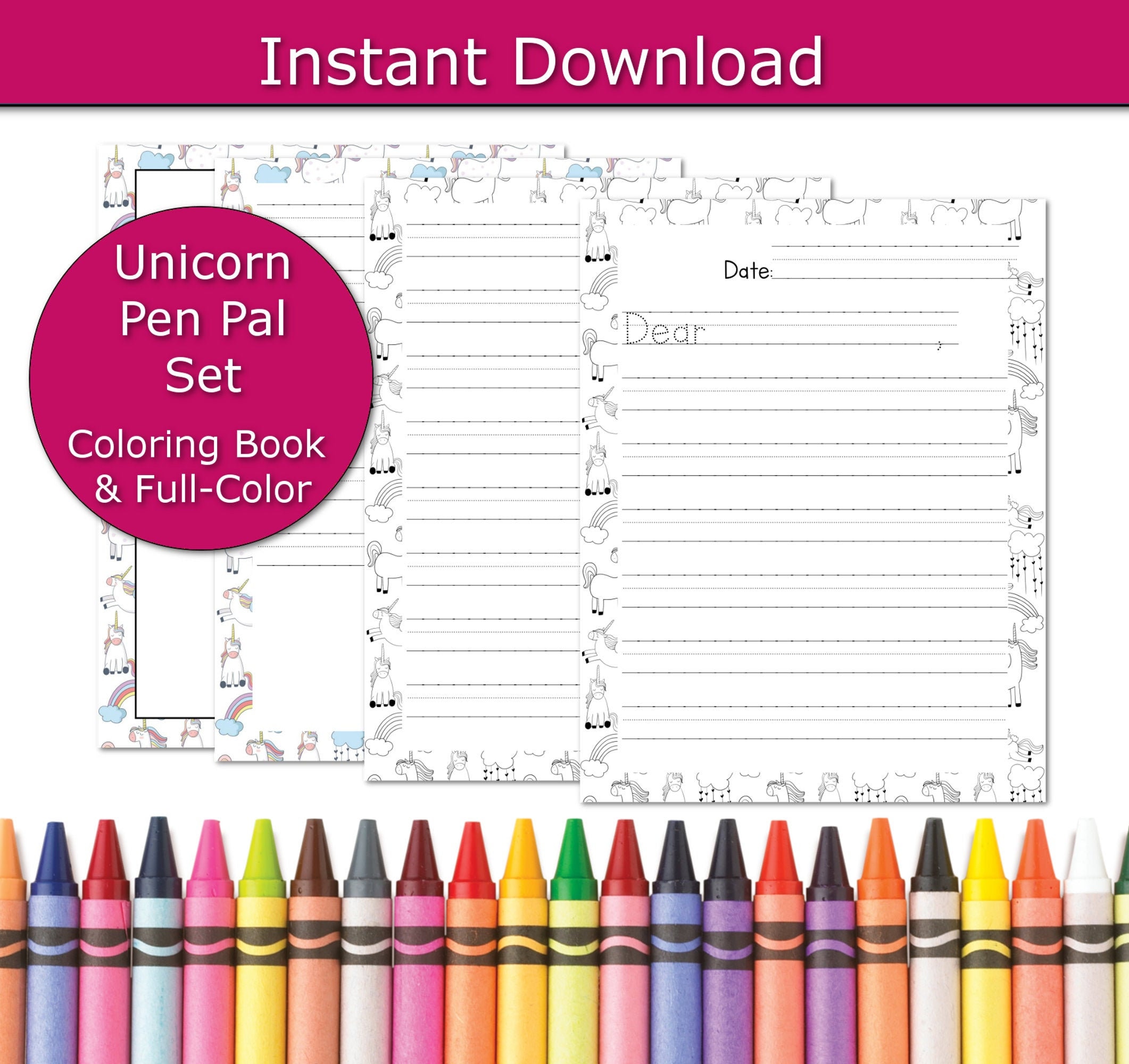 unicorn letter writing set for kids kids printables unicorn etsy